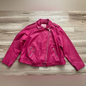 Levi’s Women Barbie HOT Pink Faux Leather Jacket Size 1X Valentines Day Like New